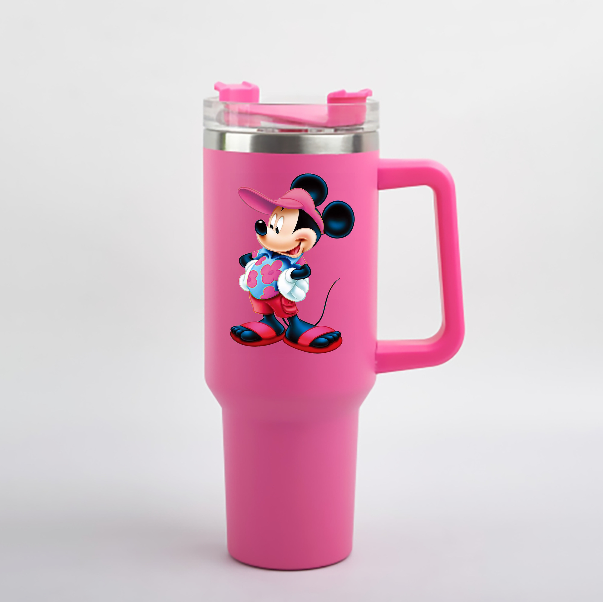 （画像用） ミッキーマウス Mickey Mouse 1200mL車用タンブラー - クリスタルステッカー（プラスチックストロー付き）